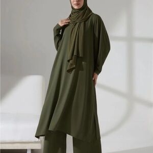 Olive Green Modest Dress and Pants Set